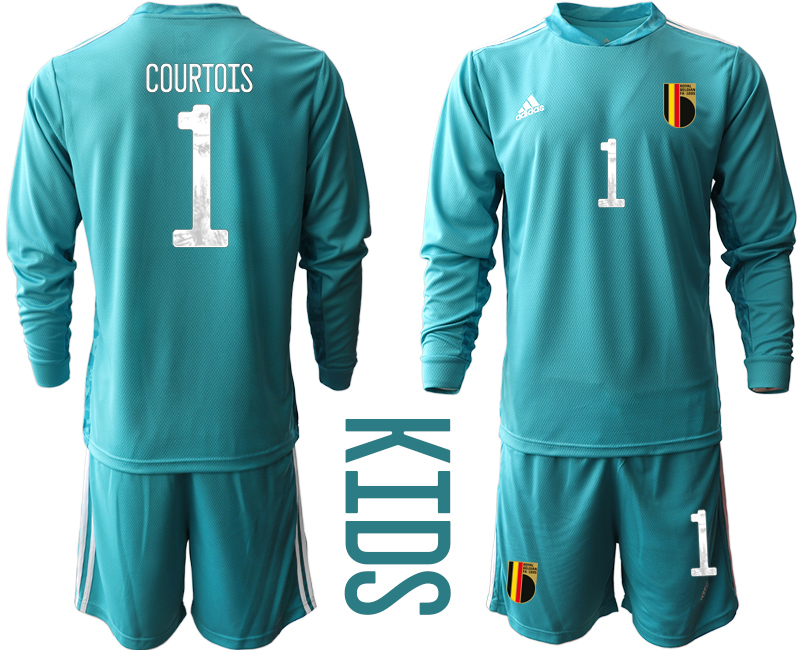 Youth 2021 European Cup Belgium blue Long sleeve goalkeeper #1 Soccer Jersey